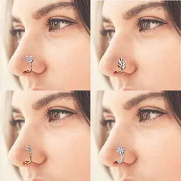 Masedy 9Pcs Stylish Non-Piercing Nose Ring Set