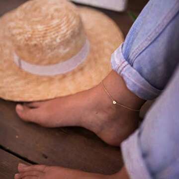 GUEMER Gold Initial Anklet for Women Tiny Heart Charm Sideways Letter S Engraved 14K Gold Plated Dainty Chain Minimalist Personalized Beach Jewelry