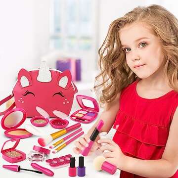 Toddler Pretend Makeup Kit for Girls, Play Makeup Set for Kids 3-5 4-6, Fake Make up Toy with Unicor...