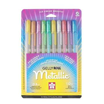 Sakura 57370 10-Piece Gelly Roll Blister Card Assorted Colors Metallic Gel Ink Pen Set (20 Piece)