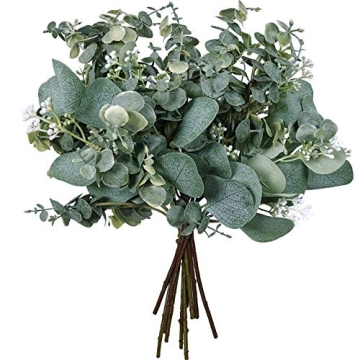 Bulk Artificial Silver Dollar Eucalyptus Leaves Picks Stems and Faux Branches for Vase Bouquets Flor...