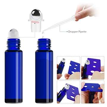 MASSUGAR Glass Spray Bottles Set - Refillable Blue Bottle Mixing Kits is Great for Essential Oils - Fine Mist 16 oz 2 Pack, 2 oz 4 Pack, 10 ml 2 Pack and 10 ml Roller Bottles 4 Pack
