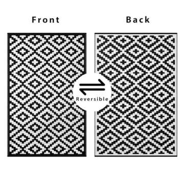 Green Decore Reversible Nirvana Outdoor Rug, Waterproof, Fade Resistant, Modern Large Floor Mats for Patios,Decks, Garden and Outdoors, Beach, Camping, Picnic - (Black/White, 8 X 10 ft)