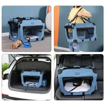 Petprsco Portable Dog Crate with Blanket & Bowl 24x17x17