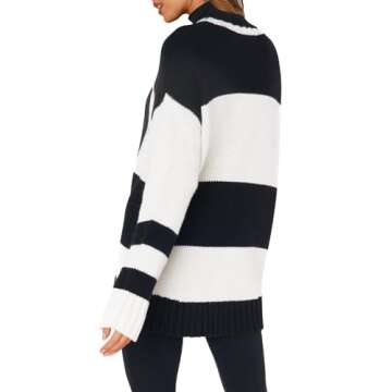 Yousify Tunic Sweaters to Wear with Leggings Striped Cable Knit Sweater Pullover Thermal Tops Black and White S