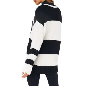 Yousify Tunic Sweaters to Wear with Leggings Striped Cable Knit Sweater Pullover Thermal Tops Black and White S