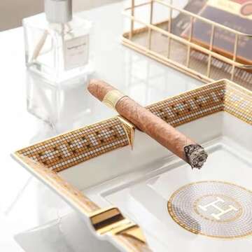 BAKEBK Cigar Ashtray for Indoor or Outdoor Use,European Porcelain Ashtray, Creative Personality Men'...