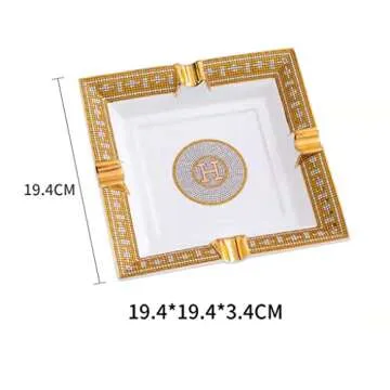 BAKEBK Cigar Ashtray for Indoor or Outdoor Use,European Porcelain Ashtray, Creative Personality Men's Coffee Table Ashtray Computer Desk Living Room Office Ashtray, White, 7.87*7.87in