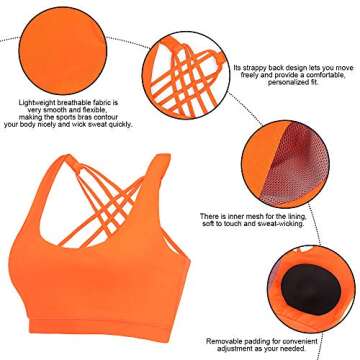 EILYEE Women High Impact Sports Bra Criss Cross Back Padded Bra Workout Fitness Sports Yoga Bras Color Bright Orange Size Small