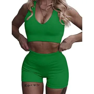 Micoson Seamless Sports Bra & Gym Shorts Set Green Small