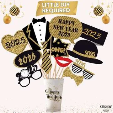 KatchOn, Glitter New Years Photo Booth Props 2025 - Pack of 36 | NYE Photo Booth Props 2025, Happy New Years Decorations 2025 | New Years Eve Photo Booth Props 2025, New Years Eve Party Supplies 2025