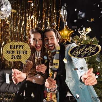 KatchOn, Glitter New Years Photo Booth Props 2025 - Pack of 36 | NYE Photo Booth Props 2025, Happy New Years Decorations 2025 | New Years Eve Photo Booth Props 2025, New Years Eve Party Supplies 2025