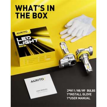 AUXITO H11L/H8/H9 LED Light Bulbs, 30,000LM 6500K Super Bright White, 1:1 Mini Size, Plug and Play, Pack of 2