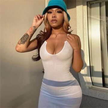 Women's Sexy Summer Slit Scoop Neck Bodycon Maxi Dress