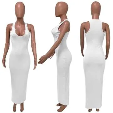 Women's Sexy Summer Slit Scoop Neck Bodycon Maxi Dress
