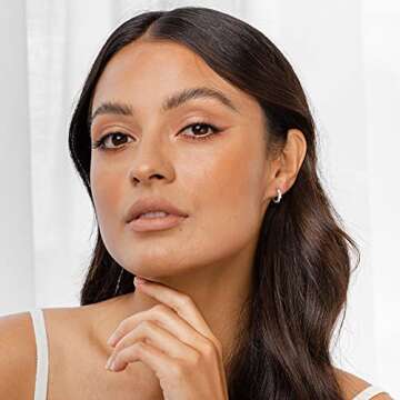 PAVOI 14K White Gold Plated 925 Sterling Silver Post Women's Huggie Earrings - Small Gold Hoop Earrings - CZ Baguette Cubic Zirconia