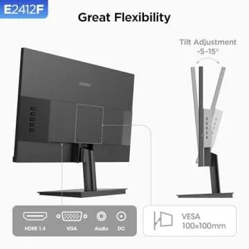 KOORUI 24-inch Computer Monitor Full HD 1920 x 1080p 100Hz VA Display 3000:1 Contrast Ratio with HDMI VGA, Three-Sided Slim Bezels, Freesync, 100 x 100 mm VESA Mountable, Ergonomic Tilt, Black