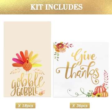 Thanksgiving Napkins - 54 Pack Gold Foil Napkins Paper (36 Pcs) with Cutlery Holders (18 Pcs) - Give...