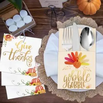 Elegant Thanksgiving Napkins & Cutlery Holders Set