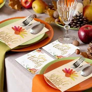 Elegant Thanksgiving Napkins & Cutlery Holders Set