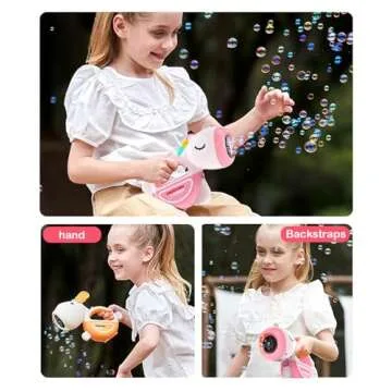 Bubble Machine Gun with Lights Music, Portable 360°Leak Proof Automatic Bubble Maker Machine for Kids Toddler 1-3 4-8 Parties, Bubble Blower Birthday Gift