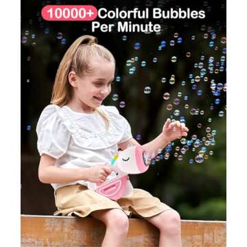 Bubble Machine Gun with Lights Music, Portable 360°Leak Proof Automatic Bubble Maker Machine for Kids Toddler 1-3 4-8 Parties, Bubble Blower Birthday Gift