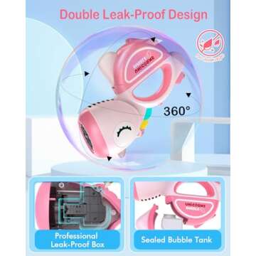 Bubble Machine Gun with Lights Music, Portable 360°Leak Proof Automatic Bubble Maker Machine for Kids Toddler 1-3 4-8 Parties, Bubble Blower Birthday Gift