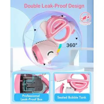 Bubble Machine Gun with Lights Music, Portable 360°Leak Proof Automatic Bubble Maker Machine for Kids Toddler 1-3 4-8 Parties, Bubble Blower Birthday Gift