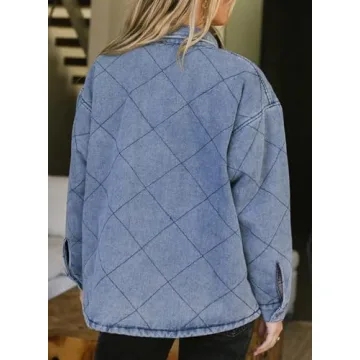 Dokotoo Jean Jacket Women 2024 Stylish Turn Down Collared Long Sleeve Button Down Loose Fit Denim Jacket for Women Solid Oversized Boyfriend Shacket Jacket Coats with Pockets Outwear S Blue