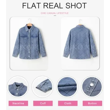 Dokotoo Jean Jacket Women 2024 Stylish Turn Down Collared Long Sleeve Button Down Loose Fit Denim Jacket for Women Solid Oversized Boyfriend Shacket Jacket Coats with Pockets Outwear S Blue