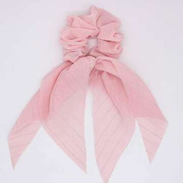 DINPREY Scarf Hair Ties for Women Girls, 8 Pcs Double Layer Bow Scrunchies for Hair Cute Bunny Ear Bow Scrunchies with Assorted Colors