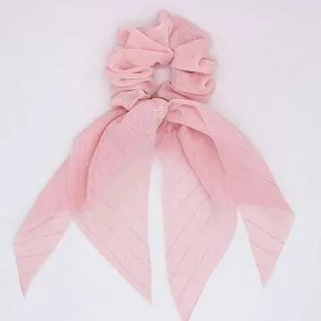 DINPREY Scarf Hair Ties for Women Girls, 8 Pcs Double Layer Bow Scrunchies for Hair Cute Bunny Ear Bow Scrunchies with Assorted Colors