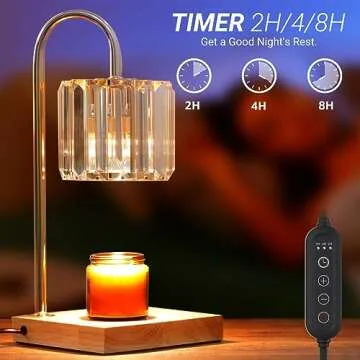 Yuichoy Candle Warmer Lamp with Timer, Dimmable Electric Candle Wamer, Glass Modern Candle Melter Lamp, Birthday Gifts, Clear