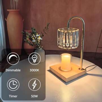 Yuichoy Candle Warmer Lamp with Timer, Dimmable Electric Candle Wamer, Glass Modern Candle Melter Lamp, Birthday Gifts, Clear