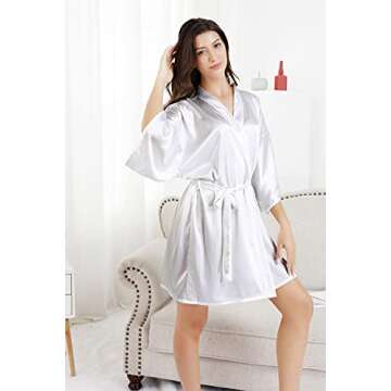 EPLAZA Bride Bridesmaid Robes for Wedding Bridal Party Women Short Solid Color Silky Satin Robe Kimono with Gold Glitters (White, Bride)