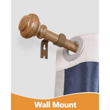 Wood Curtain Rods for Windows 48 to 84 Inch - Adjustable Heavy Duty Drapery Rods with Imitation Wood...
