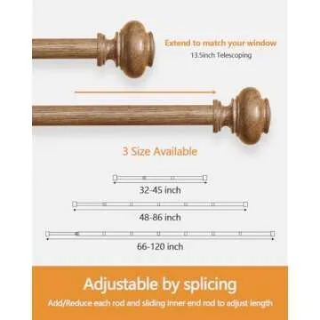 Adjustable Wood Curtain Rods 48-84 Inch Heavy Duty