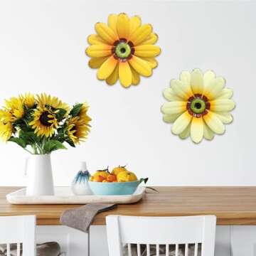 YEAHOME Sunflower Decor 2PCS 10" Metal Flower Wall Decor, Wall Art Decorations Sunflower Kitchen Yard Garden Decor Hanging for Bathroom, Living Room, Spring Decor Boho Art for Indoor Outdoor