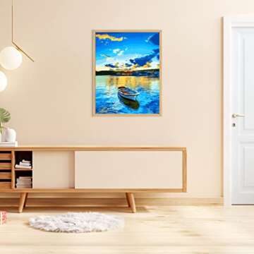 RIHE Paint by Numbers Kits DIY Oil Painting for Adults Kids Beginner - Lakeside Village 16 x 20 inch with Brushes and Acrylic Pigment (without Frame)