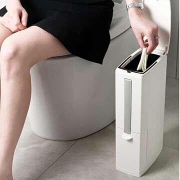 COMODID Slim Bathroom Trash Can with pop-up Lid, 3 in1 Trash can with Brush&Holder,for RV, 5 Liter G...