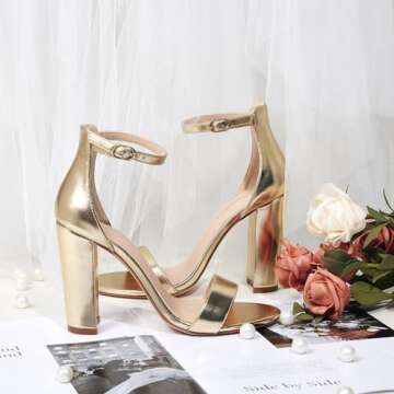 GENSHUO Womens Chunky Block Heels Open toe Ankle Strap Chunky High Heeled Party Homecoming Sandals W...