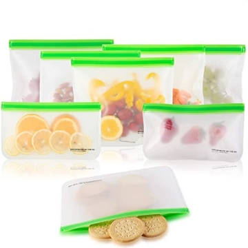Reusable Storage Bags (8 Pack) Silicone and Plastic Free Ziplock for Food, Lunch Sandwich | Small Ki...