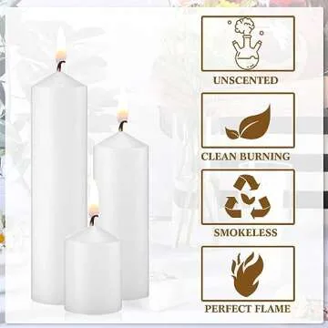MTLEE 36 Pcs Pillar Candles Bulk Set of 3 Long Burning Wax Pillar Candles 2 in x 3, 6, 8 Inch Dripless Unscented Smokeless for Wedding Party Spa Lantern Fireplace Home(White)