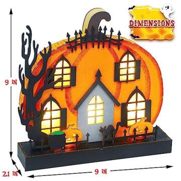 Lulu Home Halloween Tabletop Decoration, Wooden Lighted Pumpkin House Decoration Ornaments, Battery ...