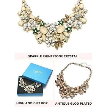 Womens Statement Necklaces Flower Chunky Necklace Floral Bib Necklaces Antique Gold