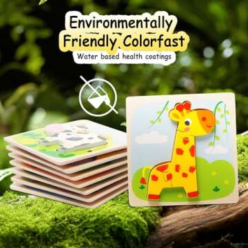 Wooden Puzzles for Toddlers 2-4, 8 Pack Animal Puzzles for 1-3 Years Boys Girls, Montessori Educatio...