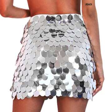 GRAEEN Sequin Dance Skirt Belly Hip Skirt Rave Fringe Skirt Outfits Party Costume Performance Skirt for Women and Girls (Small, A1-Silver)