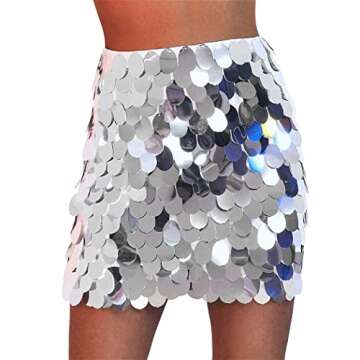 GRAEEN Sequin Dance Skirt Belly Hip Skirt Rave Fringe Skirt Outfits Party Costume Performance Skirt for Women and Girls (Small, A1-Silver)