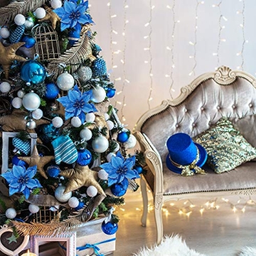 Blue Glitter Poinsettia Picks Set for Christmas Decorating