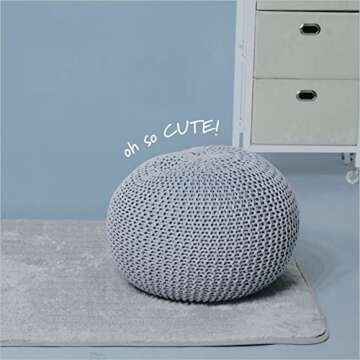 Urban Lifestyle Round Knit Pouf - Hand Woven Cotton, Light Blue